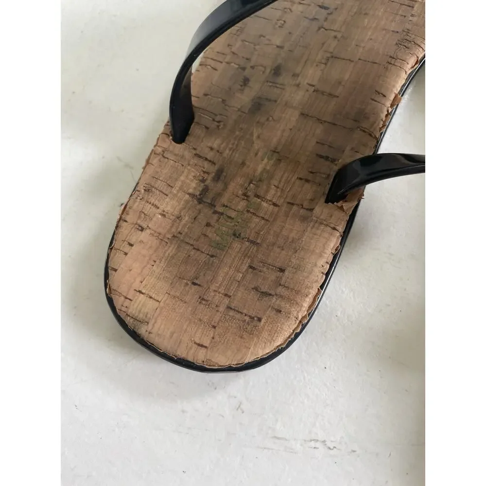 Michael Kors Women Black Logo Thong Sandals Slip On Jelly Summer Flip Flop Sz 7